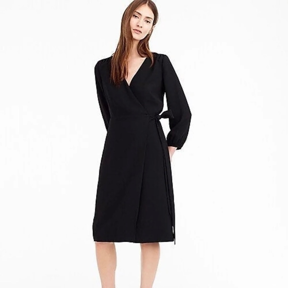 J Crew Black Long Sleeve Crepe Wrap Dress SZ 12